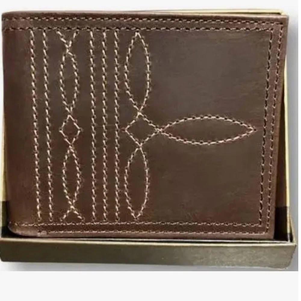 Nwt Justin Bootstitch Slim Bifold Wallet 100% Leather.
